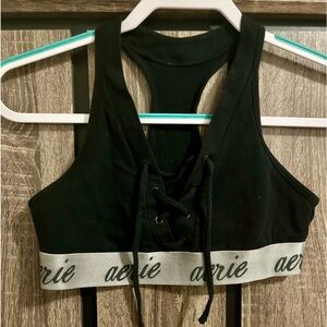 Aerie Bralette black cotton with lace up front. Size Med.